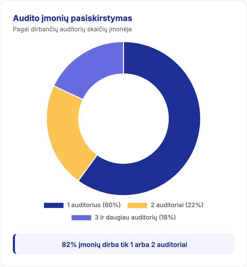 Audito įmonių pasiskirstymas pagal dirbančių auditorių skaičių